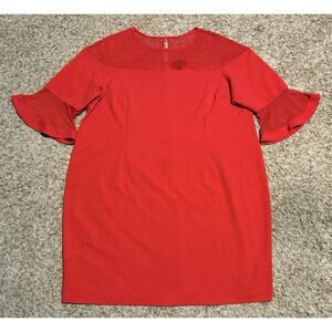 Lane Bryant Women's Red Midi Mesh Details 3/4 Bell Sleeve Dress Plus Size 28